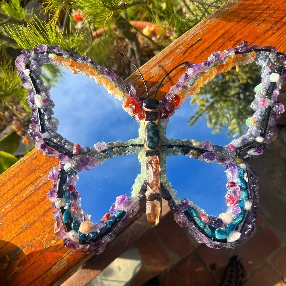 Terra Earth Goddess Butterfly Gemstone Encrusted Mirror
